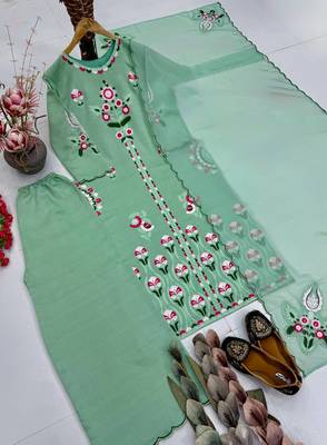 Sea Green Color Embroidery Work Silk Blend Salwar suit 5