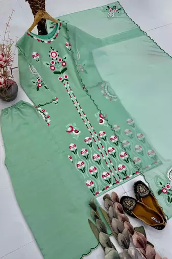 Sea Green Color Embroidery Work Silk Blend Salwar suit
