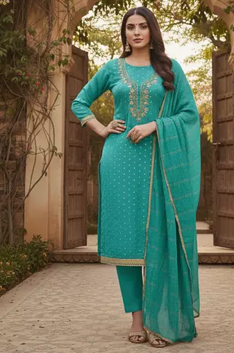 sea green weaved chanderi modal unstitched dress material 