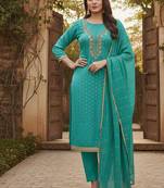 sea green weaved chanderi modal unstitched dress material 