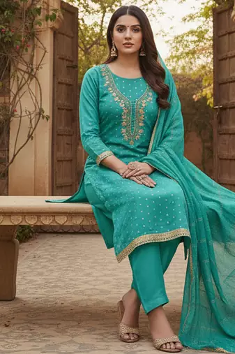 sea green weaved chanderi modal unstitched dress material 