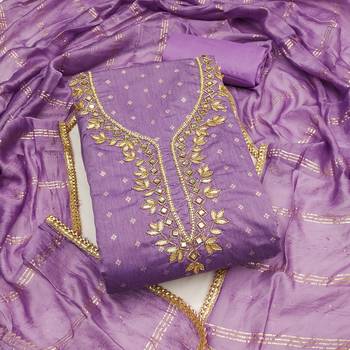 lavender weaved chanderi modal unstitched dress material  1