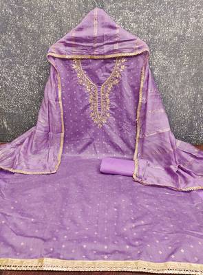 lavender weaved chanderi modal unstitched dress material  2