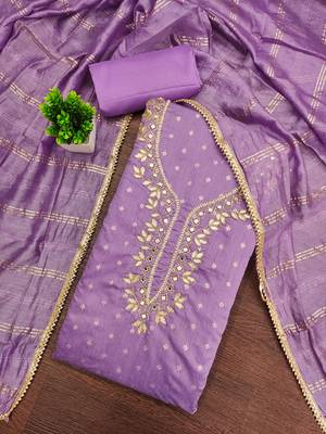 lavender weaved chanderi modal unstitched dress material  3