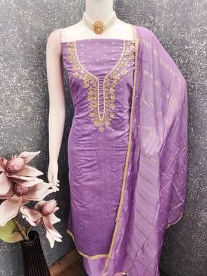lavender weaved chanderi modal unstitched dress material  4