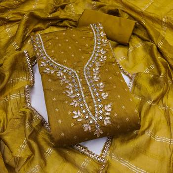 yellow weaved chanderi modal unstitched dress material  1