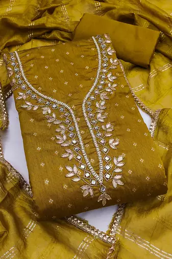 yellow weaved chanderi modal unstitched dress material 