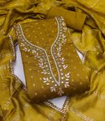 yellow weaved chanderi modal unstitched dress material 