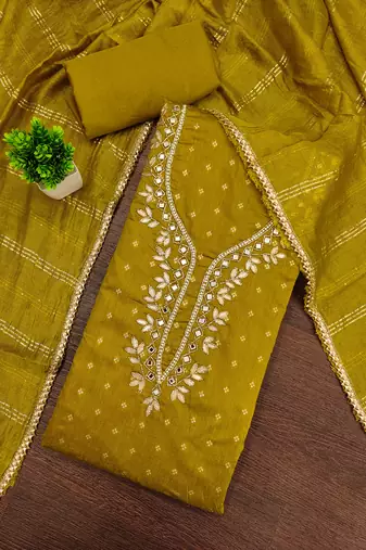 yellow weaved chanderi modal unstitched dress material 
