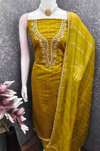 yellow weaved chanderi modal unstitched dress material 