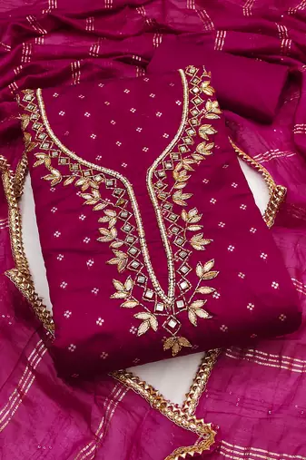 magenta weaved chanderi modal unstitched dress material 