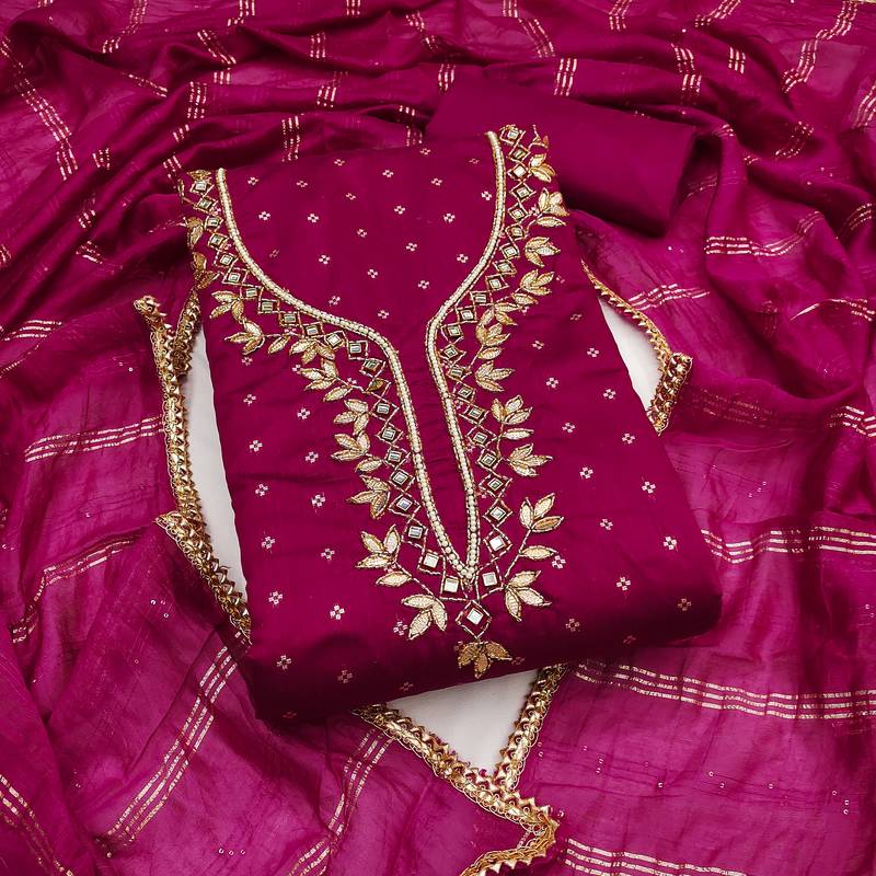 magenta weaved chanderi modal unstitched dress material 