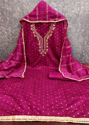 magenta weaved chanderi modal unstitched dress material  2