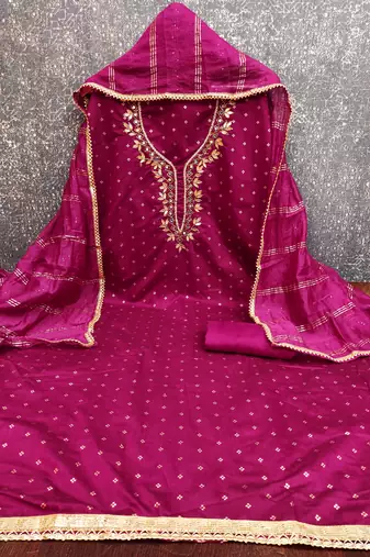 magenta weaved chanderi modal unstitched dress material 