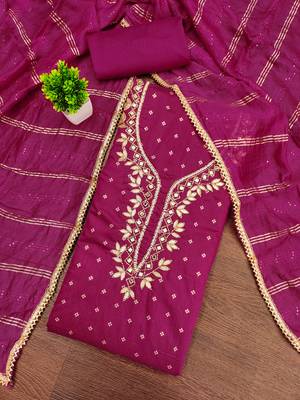 magenta weaved chanderi modal unstitched dress material  3