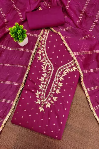 magenta weaved chanderi modal unstitched dress material 