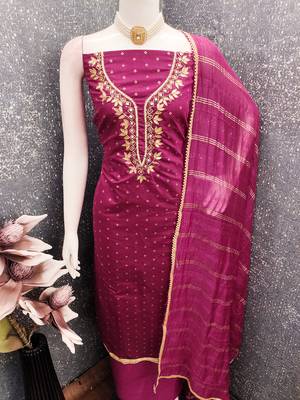 magenta weaved chanderi modal unstitched dress material  4