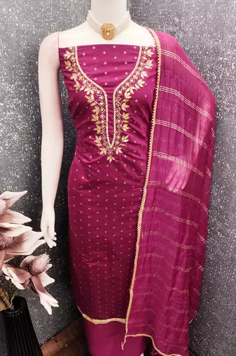 magenta weaved chanderi modal unstitched dress material 