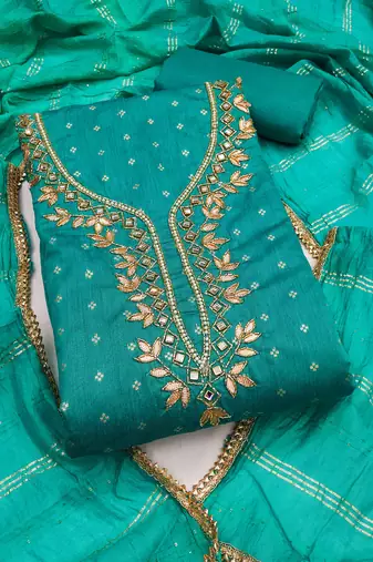 sea green weaved chanderi modal unstitched dress material 