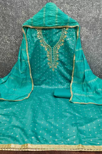 sea green weaved chanderi modal unstitched dress material 
