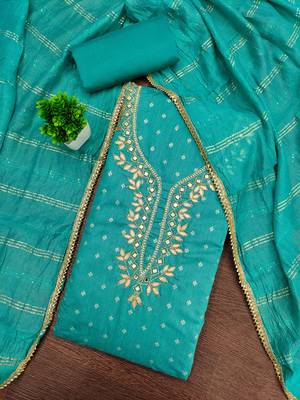 sea green weaved chanderi modal unstitched dress material  3