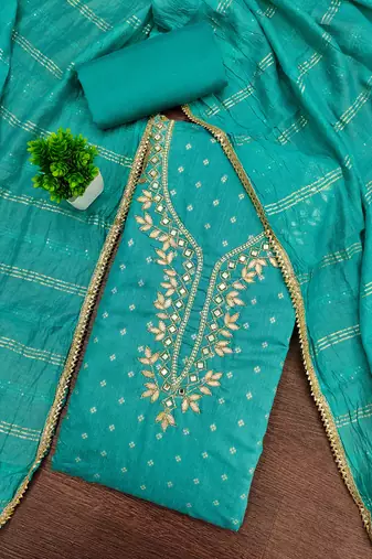 sea green weaved chanderi modal unstitched dress material 