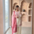 Off-white & pink embroidered kurti with farshi pant and dupatta set