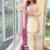 Off-white & pink embroidered kurti with farshi pant and dupatta set