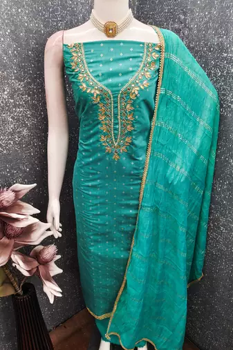 sea green weaved chanderi modal unstitched dress material 