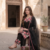 Party wear black colour  floral thread embroidery kurti set with farshi pant