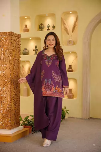 Festive wear thread work kurta with farshi pant & dupatta set