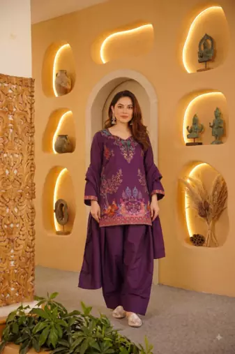 Festive wear thread work kurta with farshi pant & dupatta set