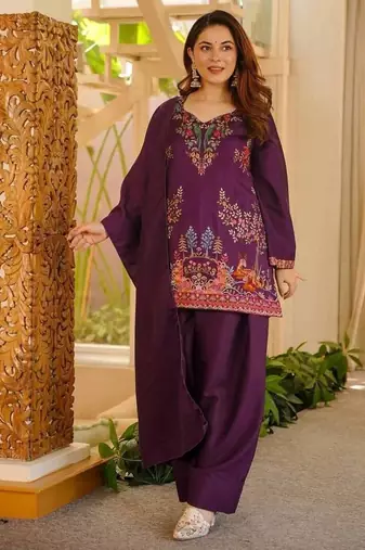 Festive wear thread work kurta with farshi pant & dupatta set