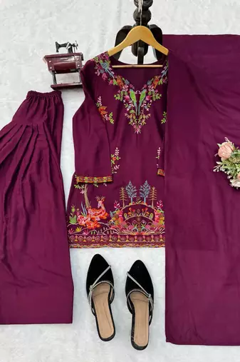 Festive wear thread work kurta with farshi pant & dupatta set