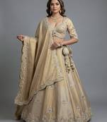 Women's Golden Silk Tissue Beads with Embroidered Lehenga Choli with Dupatta