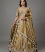 Women's Beige Gold Tissue Beads with Embroidered Lehenga Choli with Dupatta