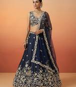 Women's Dark Blue Tissue Beads with Embroidered Lehenga Choli with Dupatta