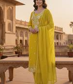 yellow embroidered roman silk pv chanderi unstitched dress material 
