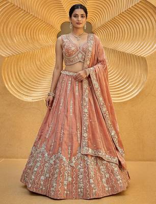 Women's Rust Chiffon Beads with Embroidered Lehenga Choli with Dupatta 5