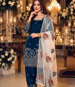 Party wear zari embroidered kurti with matching farshi pant set