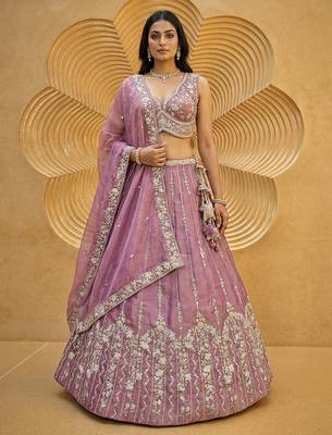 Women's Pink Chiffon Beads with Embroidered Lehenga Choli with Dupatta 4