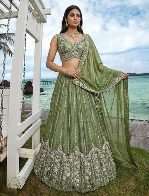 Women's Pista Chiffon Beads with Embroidered Lehenga Choli with Dupatta 5