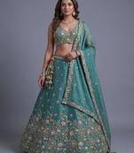 Women's Sea green Tissue Beads with Embroidered Lehenga Choli with Dupatta