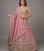 Women's Pink Tissue Beads with Embroidered Lehenga Choli with Dupatta