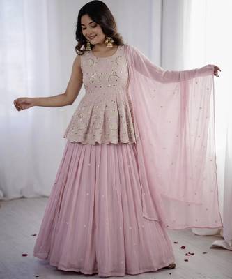 Pink Faux Georgette Embroidered Lehenga Set 1