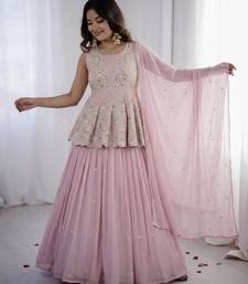 Pink Faux Georgette Embroidered Lehenga Set