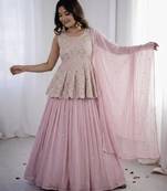 Pink Faux Georgette Embroidered Lehenga Set