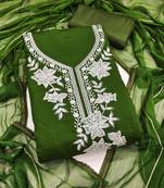 green embroidered roman silk pv chanderi unstitched dress material 