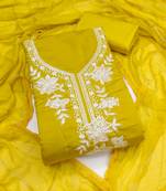 yellow embroidered roman silk pv chanderi unstitched dress material 