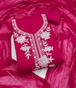 magenta embroidered roman silk pv chanderi unstitched dress material 